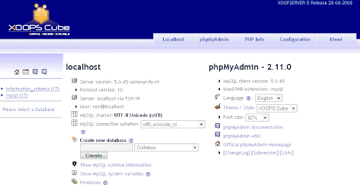 welcome to phpmyadmin create new database