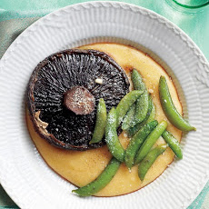 Soft Polenta with Roasted Portobellos and Snap Peas