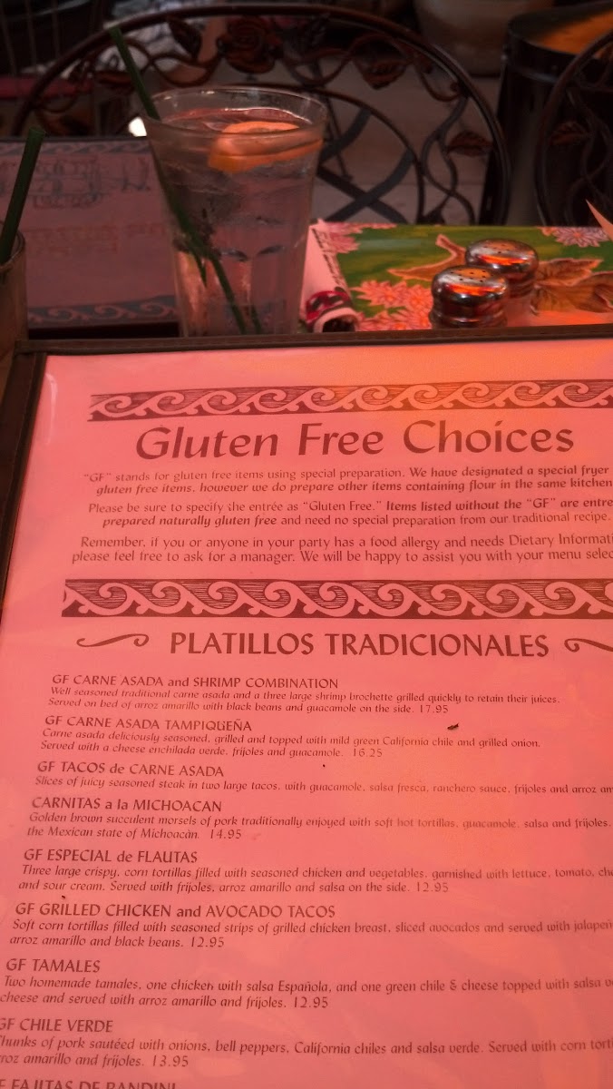 4 page gluten free menu