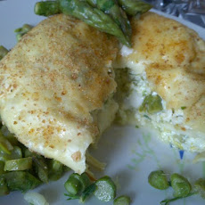 Lasagne timbale crepes with ricotta, asparagus and edam cheese