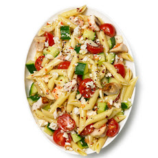 Pasta Salad With Chicken, Cucumber, Cherry Tomatoes and Feta
