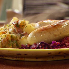 Braised Bockwurst and Warm Vegetable-Hard Cider 'Kraut with German Style Potatoes