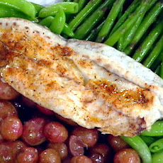 Baked Sea Trout with Green Market Potatoes and Vegetables with Green Garlic Lovage Sauce
