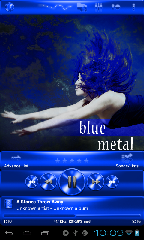 Android application Poweramp skin BLUE METAL skin screenshort