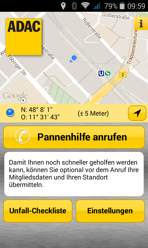 Android application ADAC Pannenhilfe screenshort