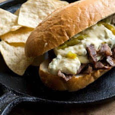Green chile cheese steak sandwich