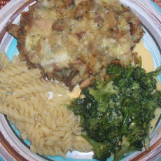 Baked Swiss Chicken over Tri-Colored Spiral Pasta