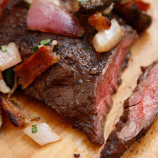 Grilled Skirt Steak with Mushrooms, Blue Cheese, and Bacon Recipe