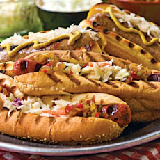 Spicy Hot Brat Sandwiches with Cool Creamy Salsa