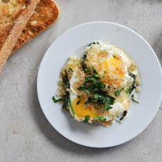 Fontina and Spinach Baked Eggs with Garlic Brown Butter Breadcrumbs