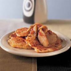 Cheddar Pancakes with Sautéed Apples and Bacon