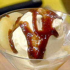 Pears with Vanilla Ice Cream and Chocolate Sauce