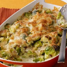 Cauliflower and Brussels Sprout Gratin with Pine Nut-Breadcrumb Topping