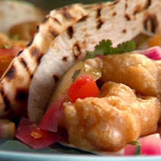 Cerveza-Battered Fish Tacos with Quick-Pickled Onion and Cucumber