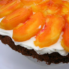 Chocolate Hazelnut Cake with Peaches and Cream
