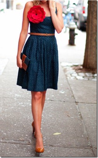pinterest navy dress with red flower pin
