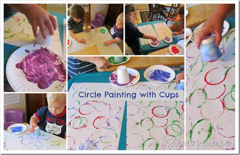 circle painting with cups in preschool