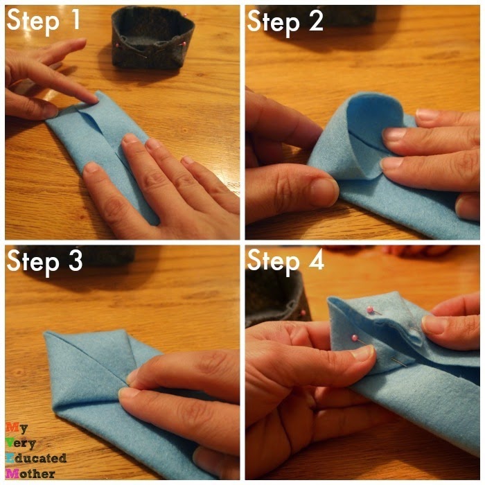 Four steps to fold your origami inspired felt bowl