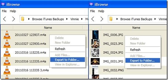 iBackup esportare file