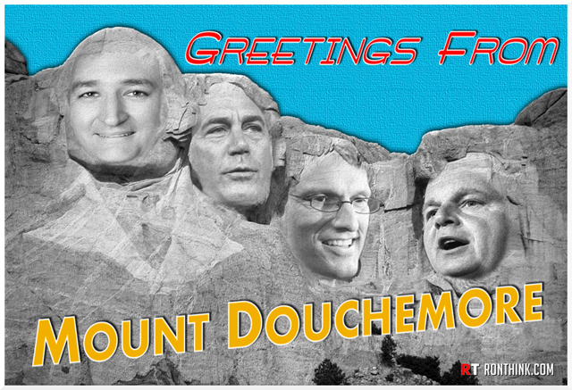 L to R: Ted Cruz, John Boehner, Eric Cantor and Rush Limbaugh. Image created by Ron Hebshie for RONTHINK.