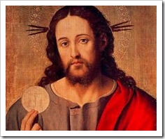 Jesus segura a Eucaristia