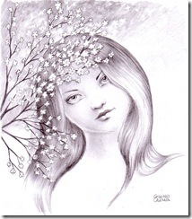 Portret de primavara - Chipul primaverii o fecioara frumoasa ca o primavara desen in creion - Spring portrait pencil drawing
