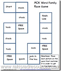 ACK Family File Folder Game for Literacy Centers - Free