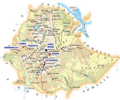 Ethiopia map with cities