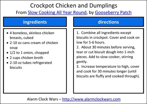 crockpot chicken and dumplings recipe card