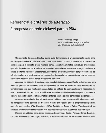 Referencial e critérios de alteração à proposta de rede ciclável para o PDM de Braga