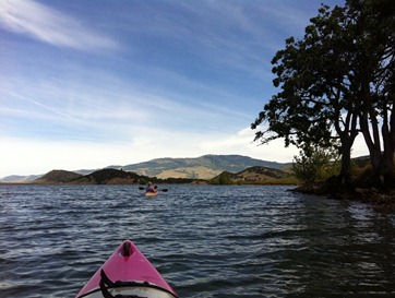 paddling north toward the campground on Emigrant Lake