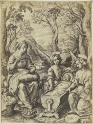 Fotoreproductie van de gravure Le sommeil de Jesus door Hieronymus Wierix