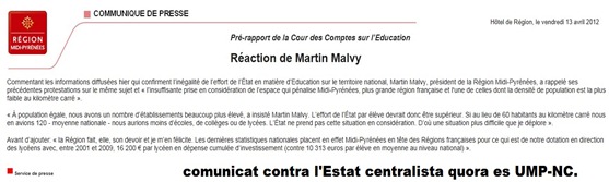 comunicat de premsa Martin Malvy contra l'Estat UMP