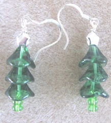 Cape green beads Christmas trees with silver star earrings