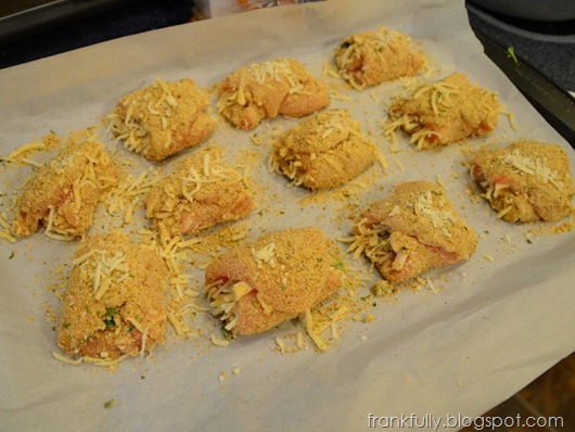 roll them up and dip the chicken in bread crumbs