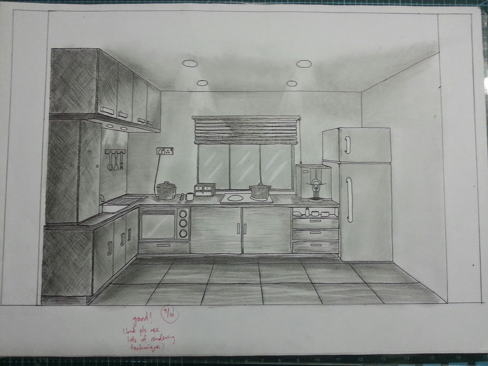 One Point Perspective Kitchen