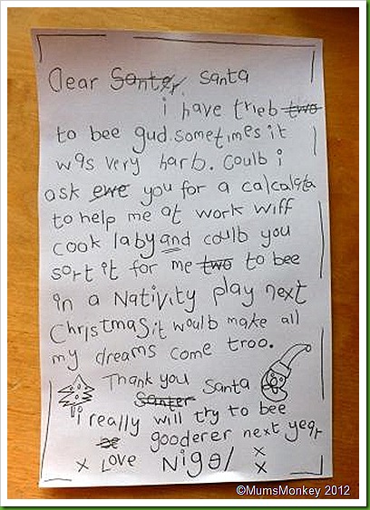 Nigel's letter to Santa