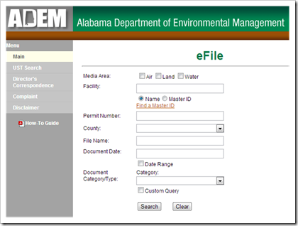 ADEM Alabama Department of Environmental Management efile air permits