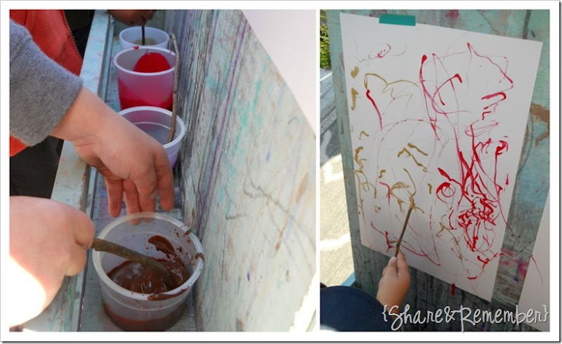 painting with sticks in preschool 2