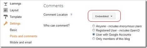 embedded comment setting