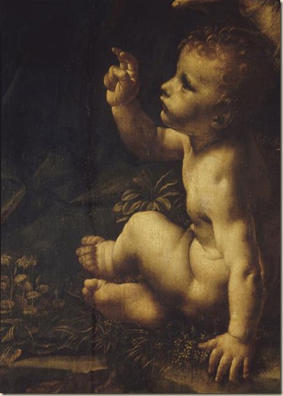 Leonard de Vinci,Détail de la Vierge au rocher