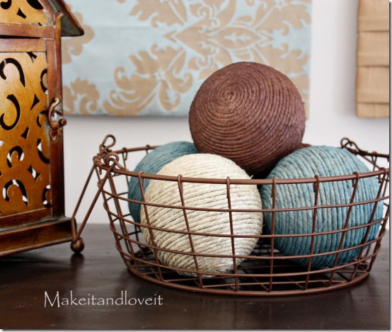 diy projects with jute--make decorative jute wrapped styrofoam balls that you can paint any color