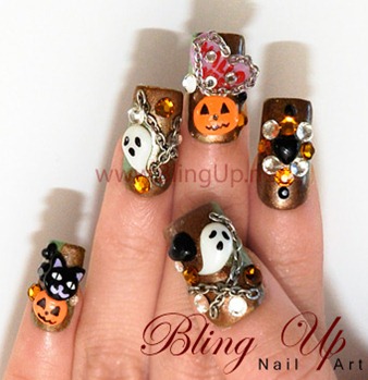 glitter-dark-brown-halloween-nail-arts