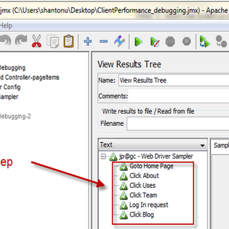 How to debug steps in Jmeter Webdriver sampler?Jmeter Client side performance testing