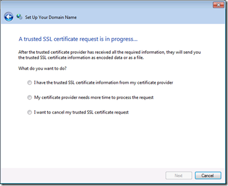 SSL Certificate request in progress