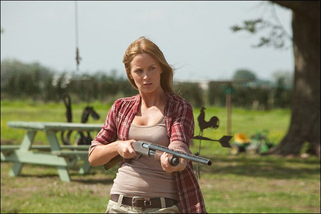 Emily Blunt as "Sara" in TriStar Pictures, Film District, and End Game Entertainment's action thriller LOOPER.