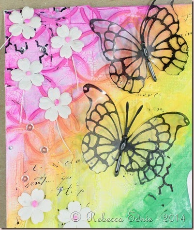 rainbow butterflies canvas closeup pink