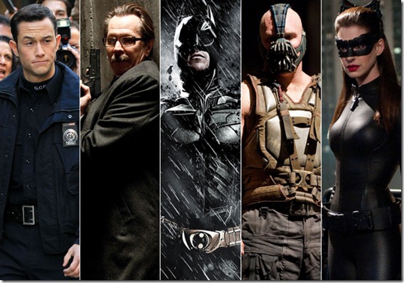 (From left) Blake, Gordon, Batman, Bane and Kyle. This is just what you thought.