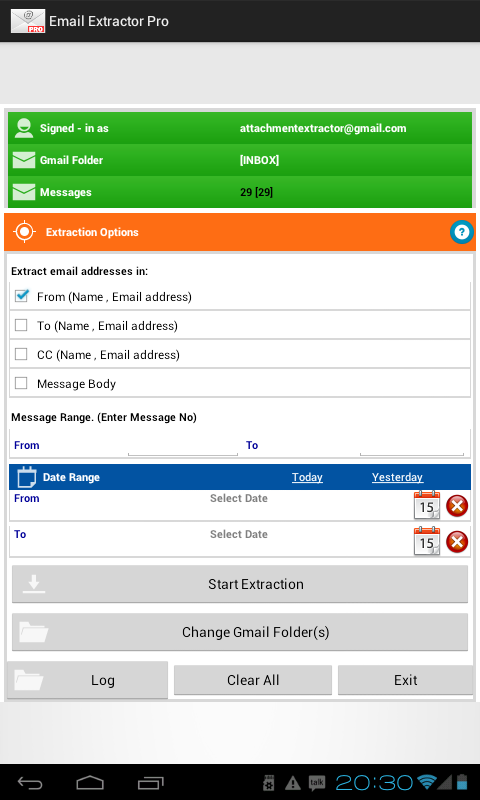 Android application Email Extractor Pro screenshort