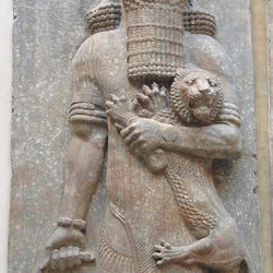 56 - Gilgamesh abrazando a un leon del Palacio de Sargon II